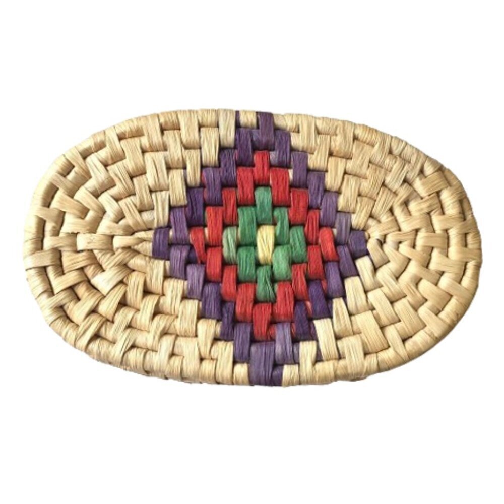 Two piece colorful raffia woven nesting basket container set with lids - Picture 6 of 16
